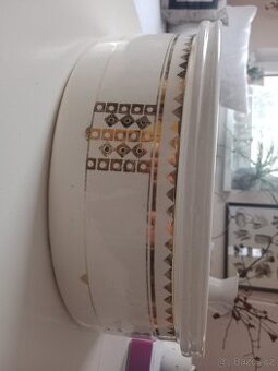 Velká keramická mísa 36 cm – retro 60.–70. léta, zlatý dekor