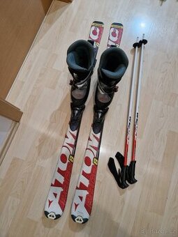 Dětské lyže  120cm, lyžáky 24/24,5 cm, hůlky 90/95 cm