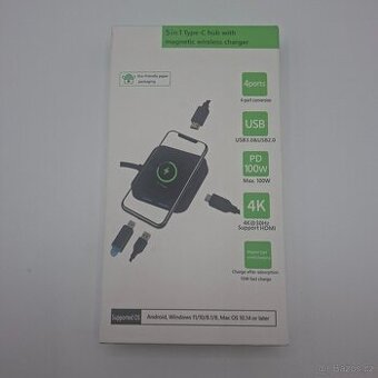 USB C dokovací stanice s bezdrátovým nabíjením. (nepoužité)