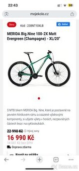 Prodám zcela nové nejeté horské kolo MERIDA Big.Nine 100-2X