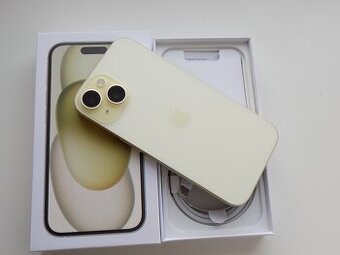 APPLE iPhone 15 256GB Yellow - ZÁRUKA - JAKO NOVÝ - 100% BAT