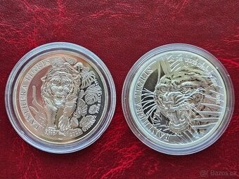2x 1 oz stříbrná mince Panthera Tigris 2020 a 2021 Laos