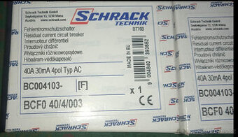 7kusů - proudový chránič Schrack 40 A, 4pól, 30 mA, NOVÝ - [