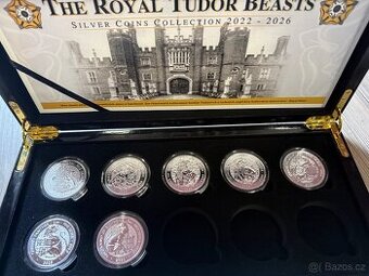 7x stříbrná mince Royal Tudor Beasts 2oz v etui 2022