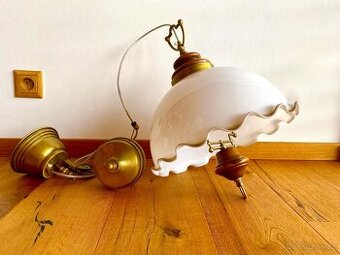 Starý stahovací lustr, těžké závaží z mosazi