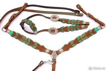 Zelený set uzda+poprsák+oťaže
