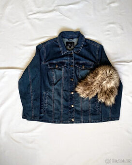 Dámská riflová bunda s umělou kožešinou; vel. 54