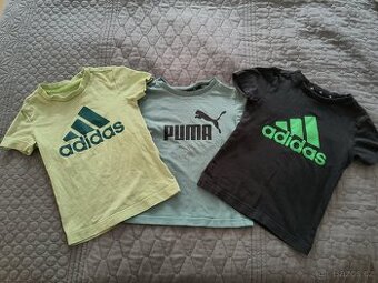 3 značková trička Adidas, Puma vel. 116