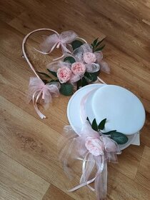 Svatební výzdoba na auto -bílá/růžový klobouk - 1