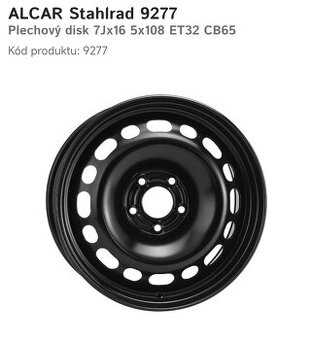 Plechové disky 7Jx16 5/108 ET32