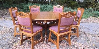 Masivní dubový rozkládací stůl + 6x masivní židle