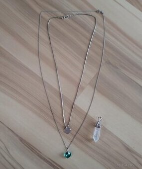 2x stříbrný řetízek, přívěsek srdce, penízek