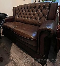 2-místná pohovka, Chesterfield starožitná, kůže.