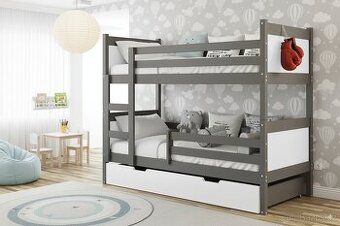 NOVÁ Patrová postel palanda grafit MASIV + 2x MATRACE