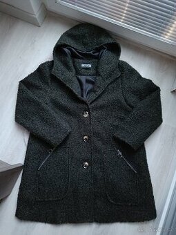 Dámský zelený jarní kabát s vlnou a kapucí, vel. L/XL