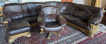 Rustikální kožená souprava do U s křeslem,6749