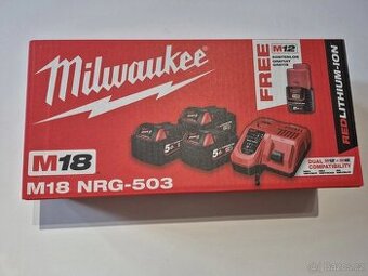 Milwaukee M18 NRG-503 18V sada 4 baterií s nabíječkou