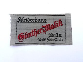 Originální štítek na uniformu "Adolf Hitler Platz" Brüx Mo