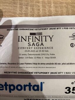 Lístky Marvel Infinity Saga , cena za jednu vstupenku 750kc