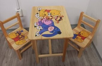 dětský stoleček a židličky z borovice Medvídek Pú NR3 1S+2K+