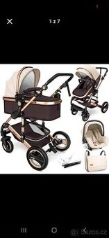 Kiduku Kombinovaný kočárek 3v1 Béžový/Hnědý