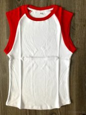 Nové dámské Bílé triko s červeným bez rukávů - 1