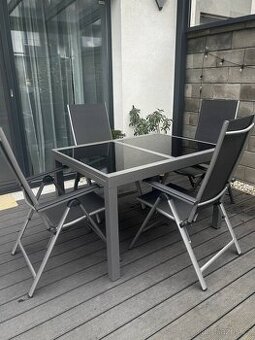 LIVARNO-zahradní nábytek, rozkládací stůl, 4 křesla