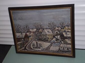 obraz - zimní krajina olej 89x71 cm - signace
