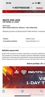 VIP vstupenky na Beats For Love