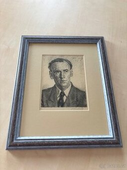 Originální grafika obraz Max Švabinský, portrét Fr.Hrubín