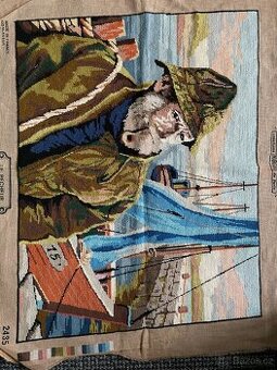 Velký vyšíváný obraz s rybářem