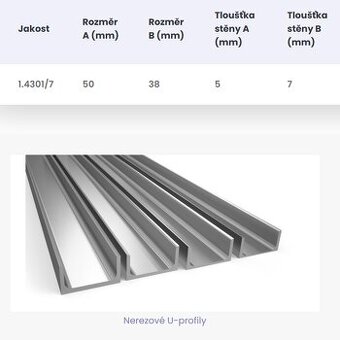 Nerezový U-PROFIL 50x38x5x7 1.4301/7 EN 10279