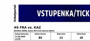 Vstupenka na mistrovství světa v hokeji Francie- Kazachstán