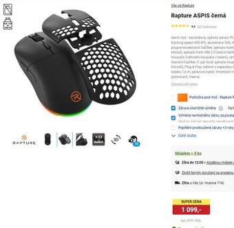 Herní bezdrátová myš Rapture ASPIS černá NOVÁ