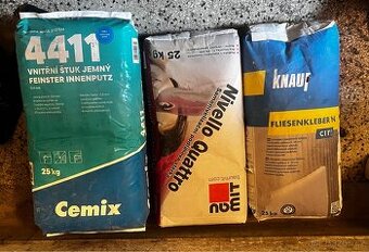 3 pytle (Lepidlo, Samonivelační stěrka, Štuk) – NEPOUŽITÉ