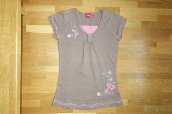Hnědé letní dívčí tričko s výšivkami vel.134/140