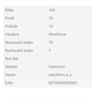 Celoroční pneumatiky windforce 165/70/R13 i s ALU koly