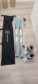 Lyže 130 cm+hůlky 105cm, lyžáky 25cm, vak,vak