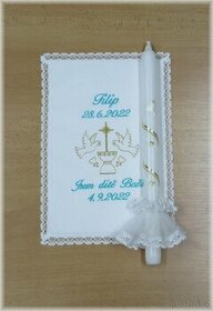 Křestní rouška, svíce, ozdoba na svíci