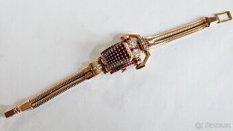 Zlatý náramek-hodinky zn. Omega s brilianty a rubíny 3,87ct.