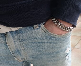NOVÝ masivní pánský náramek Shiny Cuban Silver Steel š.14 mm