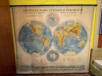 Nástěnná mapa zemských polokouli 1952