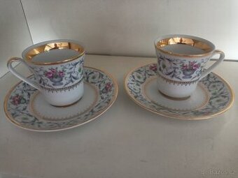 Krásné 2 retro zlacené hrnečky s podšálky - 1