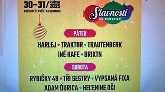 Prodám 2 dvoudenní vstupenky na Olomoucké slavnosti