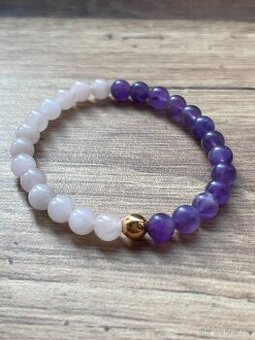 Náramek z přírodních minerálních korálků - růženín, ametyst
