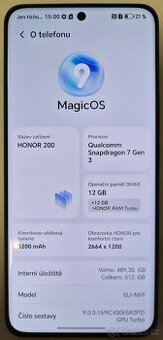 Honor 200 12/512GB Black, Top stav, záruka 15 měsíců,komplet