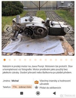 Dobrý den koupím motor do pionýra