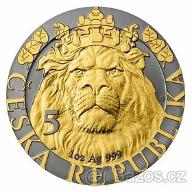 Stříbrná mince Český lev 2022 ruthenium, pozlacená