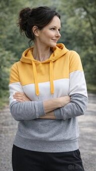 Barevná mikina Sinsay XS – žlutá / bílá / šedá, teplá s kapu