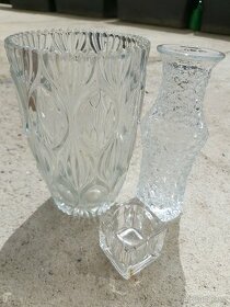 Skleněné retro vázy, svicen, skleničky